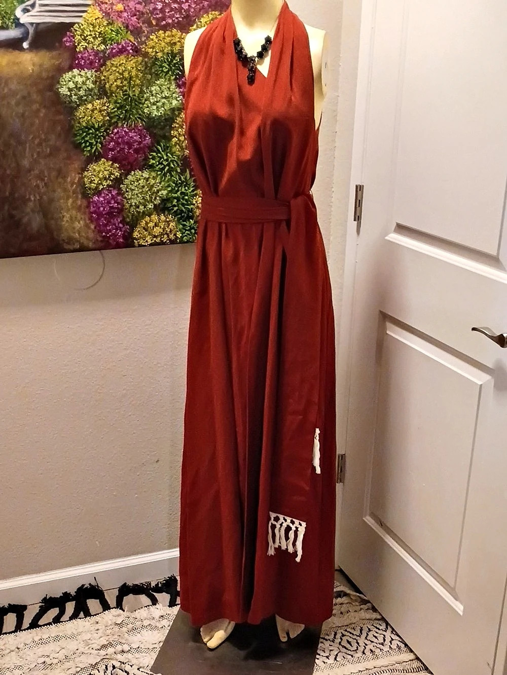 Silk Maxi Dress in Red Size Large